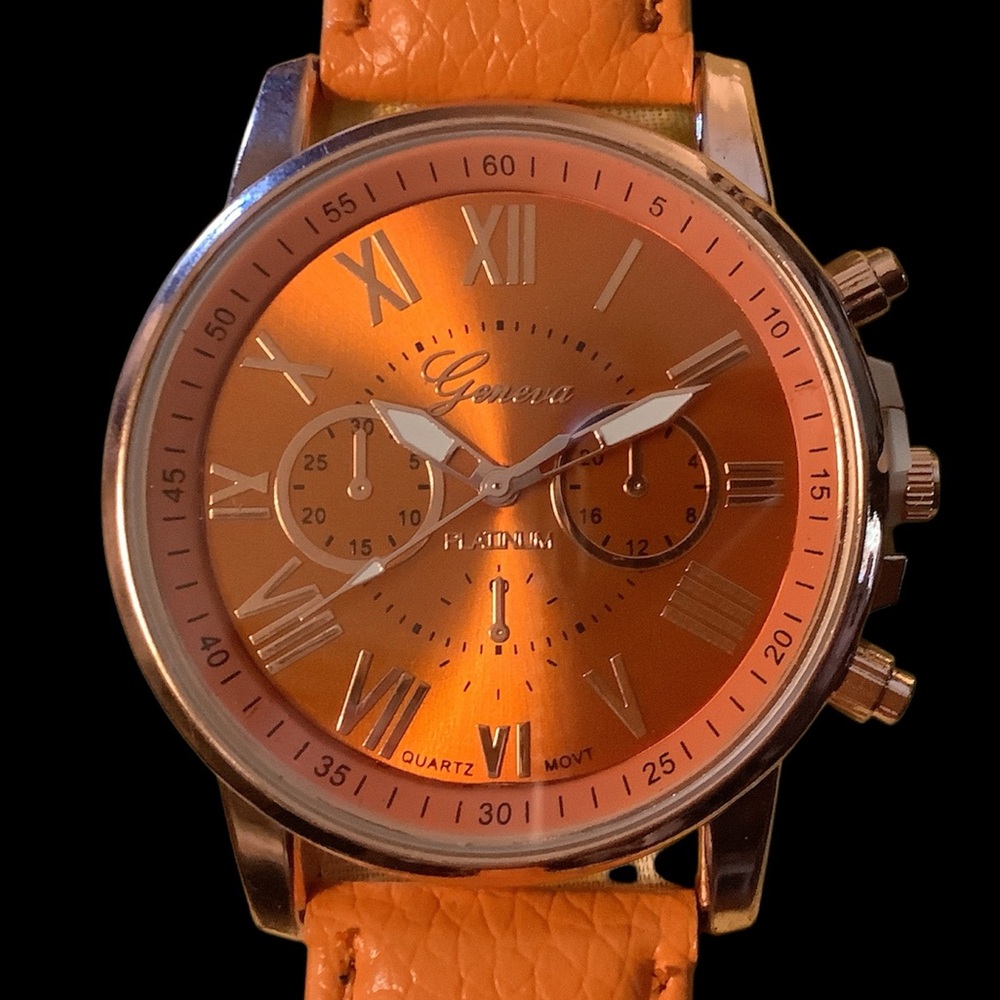 Geneva Platinum Vibrant Orange Chronograph Watch, NEW